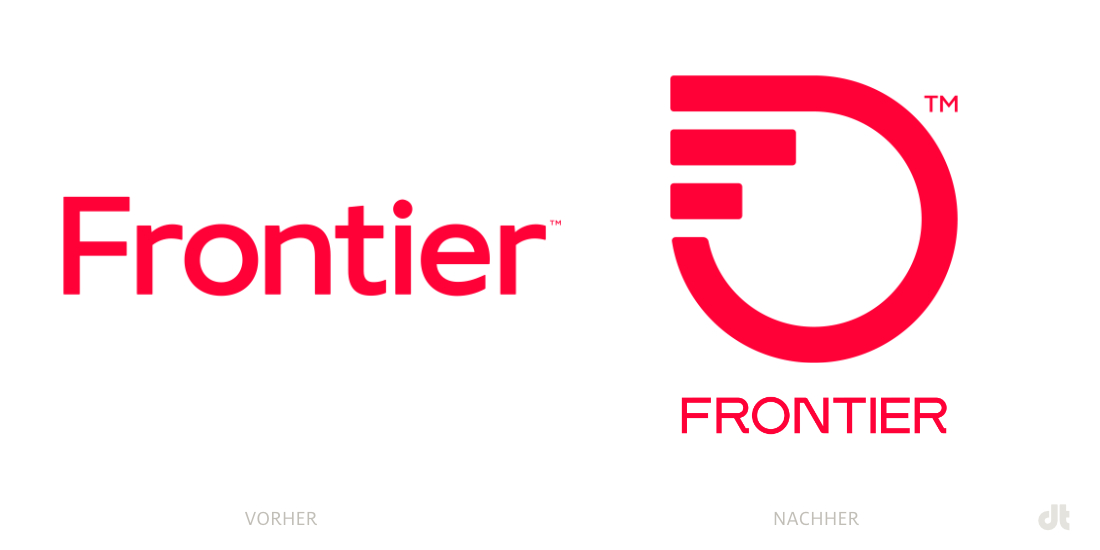 Frontier Communications 徽標 - 之前和之后